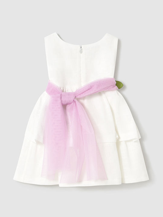 Children's Dress Sleeveless Linen Floral White