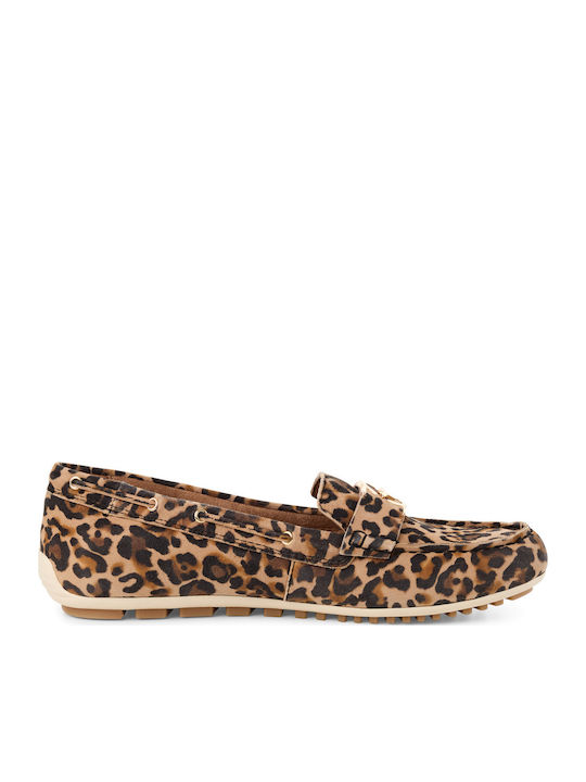 Leather Women's Loafers in Beige Color
