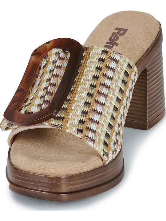 Mules mit Chunky Hoch Absatz in Beige Farbe