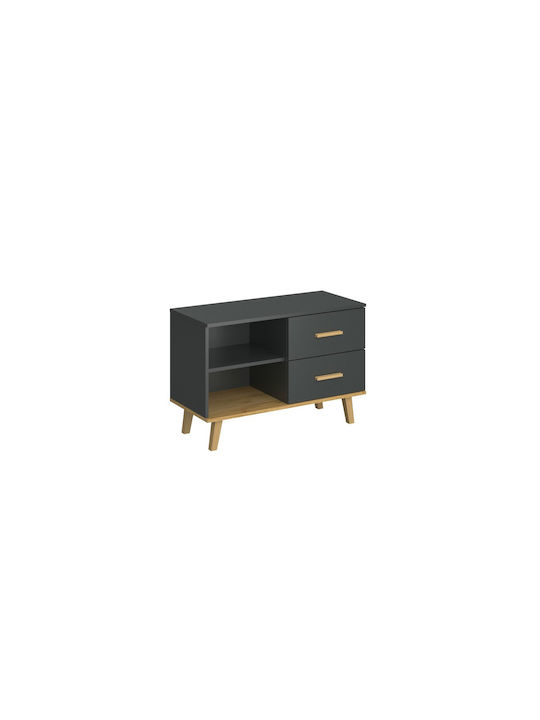 Sideboard Pluton with Drawers Anthracite-Gold Oak 90x40x60.6cm