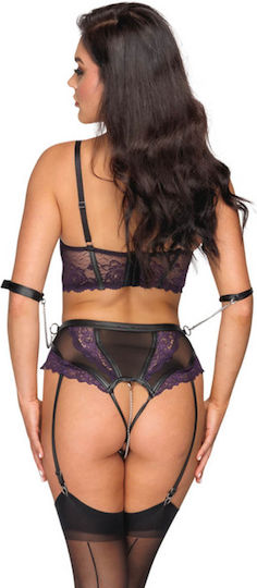 Shelf Bra Set Crotchless Purple Floral Lace