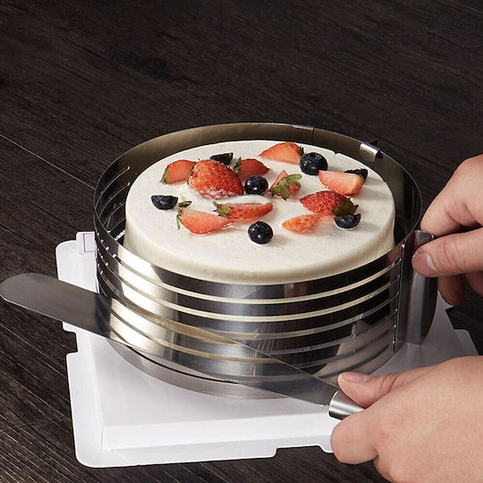 Einstellbarer Metallring Pufo Kuchen Kuchen Gebäck 6 Schneidräume Durchmesser 24 cm Silber