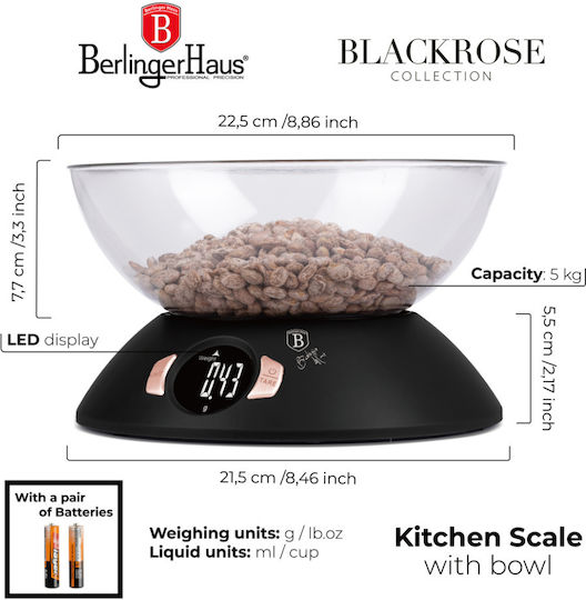 Berlinger Haus Digital Kitchen Scale with Bucket up to 5kg Black
