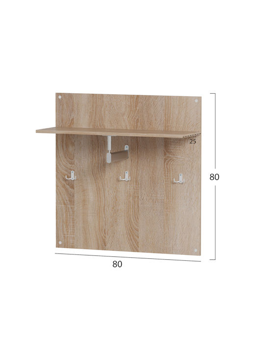 HomeMarkt Agățător De Perete Din Lemn Cu 3 Compartimente Maro 80x25x80cm