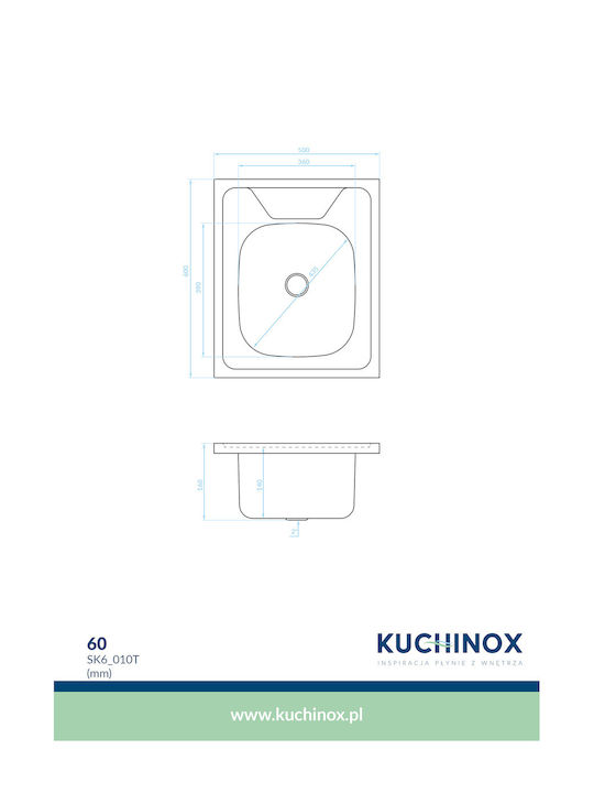 Kuchinox 60 SK6_010T Кораб Мивка Inox Сатен Ш50xД60см сребърен