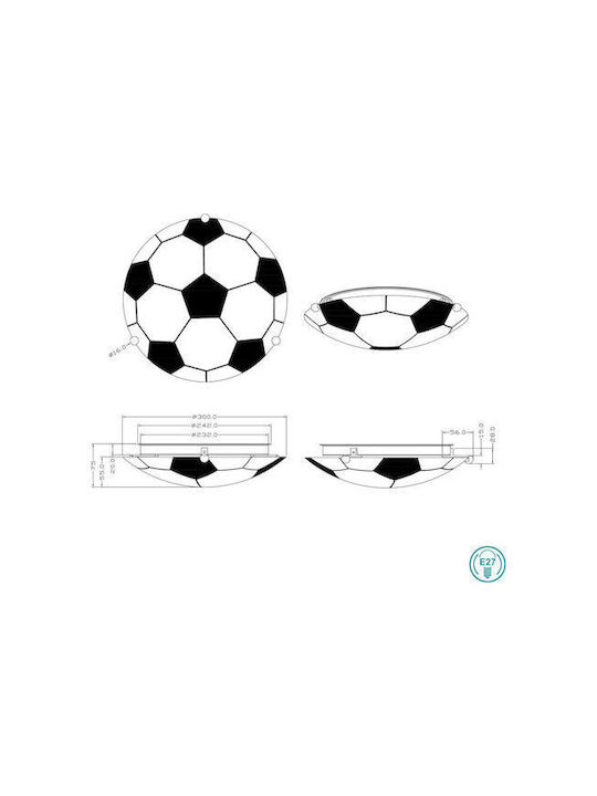 Trio Lighting Kids Plastic Single Mount Ceiling Light E27 White 12W 36x10cm