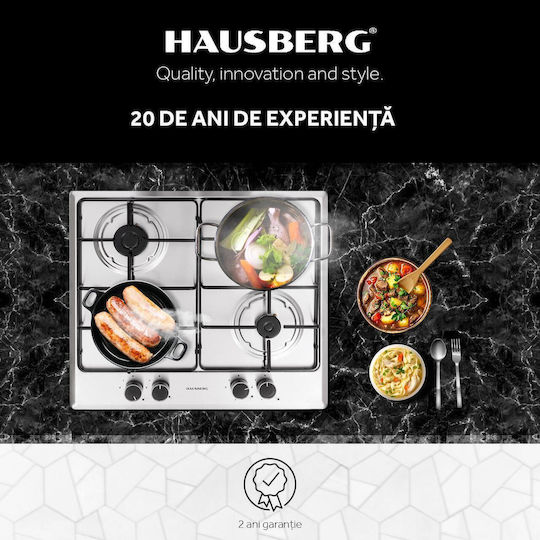 Hausberg Εστία Υγραερίου Αυτόνομη Inox 59x50εκ. Ασημί