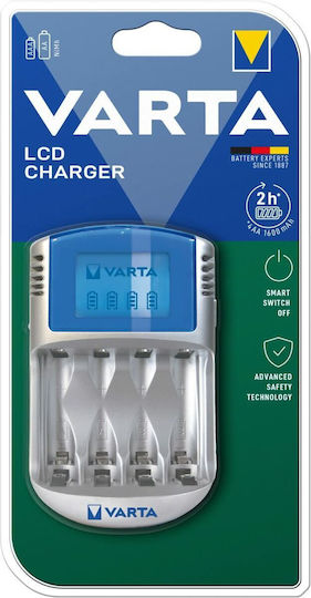 Varta LCD Charger 4 Batteries Ni-MH Size AA/AAA in Gray color