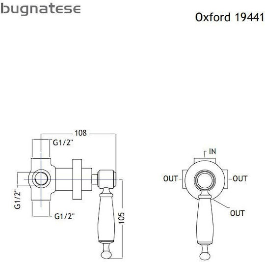 Bugnatese Oxford Комплект смесител и превключвател за вграждане за душ кабина 3 изхода Сребрист