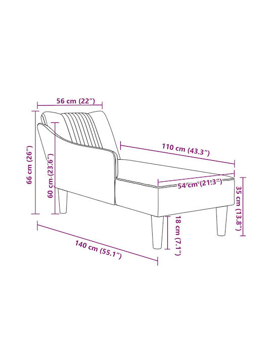 Velvet Recliner Gray L140xW56xH66cm