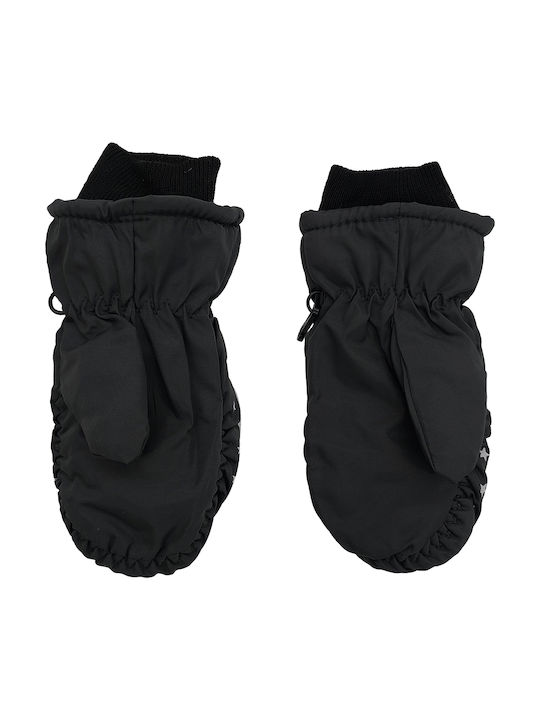 Kids Ski Gloves Fleece Lining & Knitted Wrist Stars Dark Gray