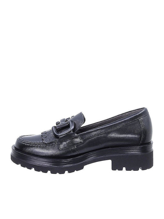 Leather Women's Loafers in Black Color