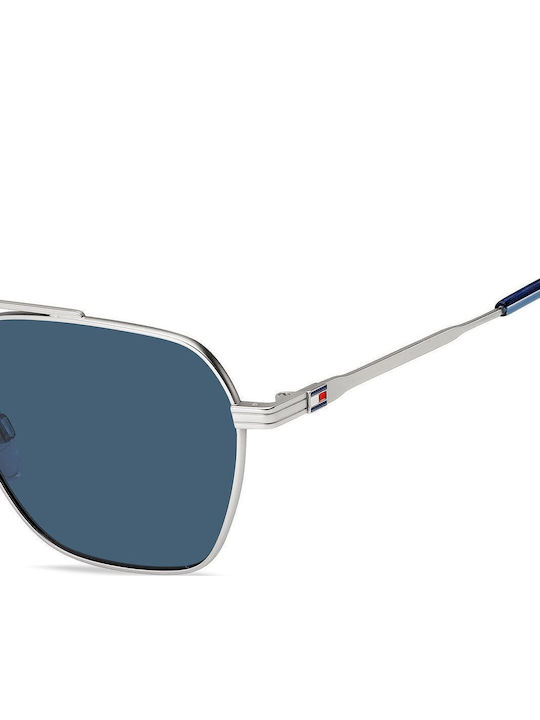 Tommy Hilfiger Men's Sunglasses with Silver Metal Frame and Blue Lens