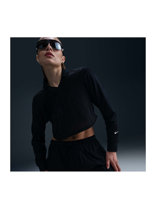 Sportswear Γυναικείο Crop Top Μακρυμάνικο Μαύρο