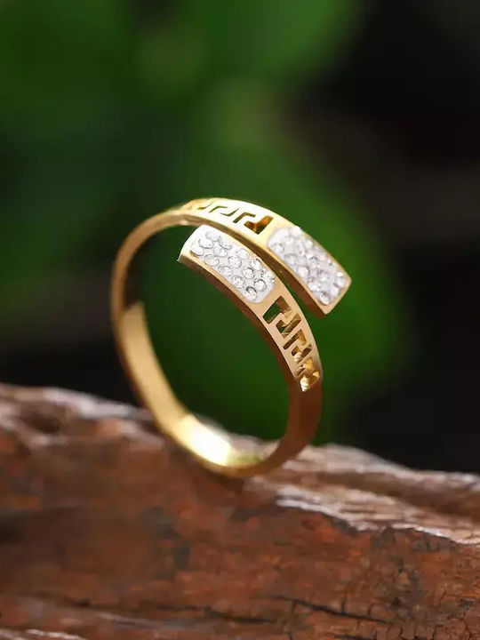 Ring with Zircon made of Steel Gold Plated
