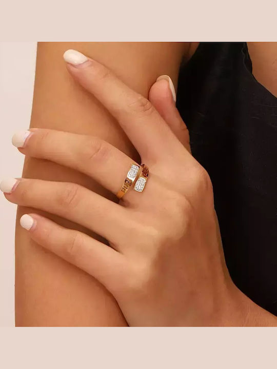 Ring with Zircon made of Steel Gold Plated