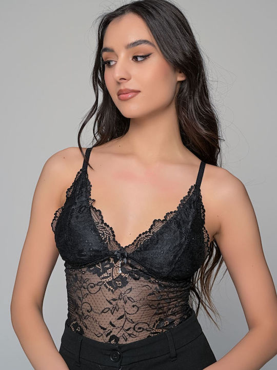 Women's Blouse with Lace Black