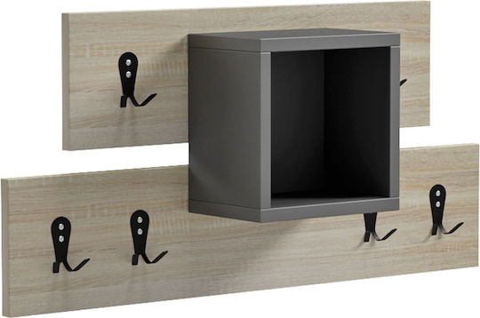 HomeMarkt Wall Hanger Slot Wooden 6 Hooks Gray 69x12x32cm