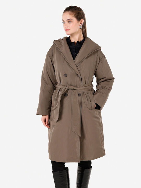 Damen Green Mantel mit Gürtel