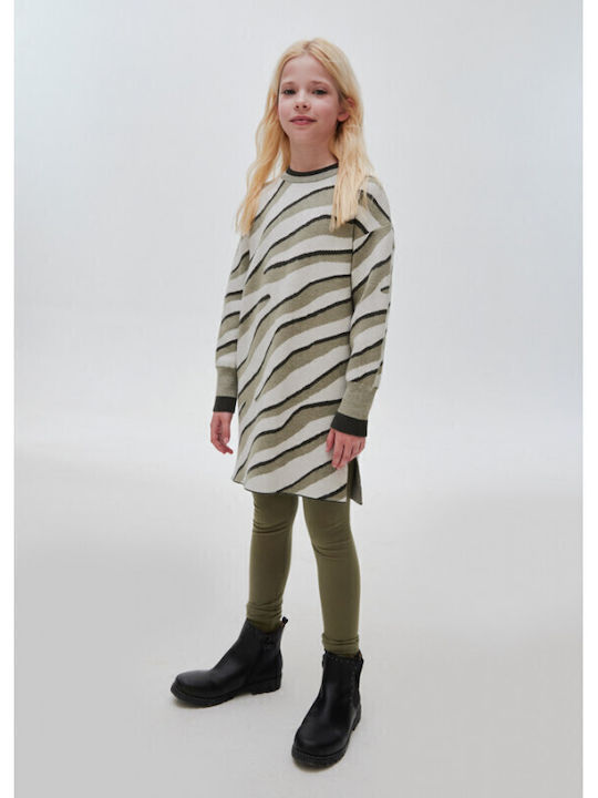 Children's Dress Long Sleeve Knitted Animal Print Haki