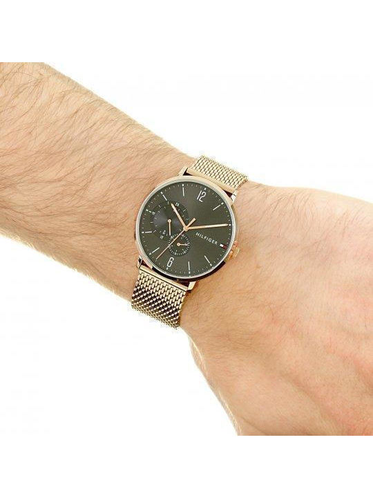 Tommy Hilfiger Brooklyn Men's Watch 40mm Chronograph Battery with Pink Gold Metal Bracelet