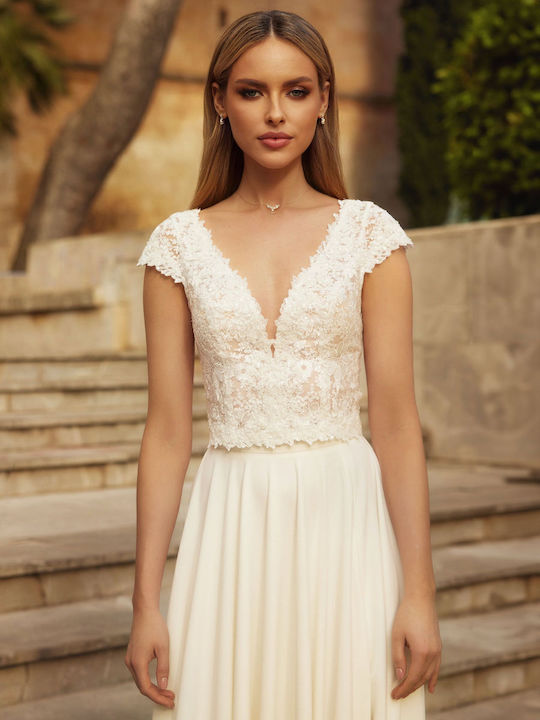 Rochie De Mireasă Midi Cu Dantelă Ivoire