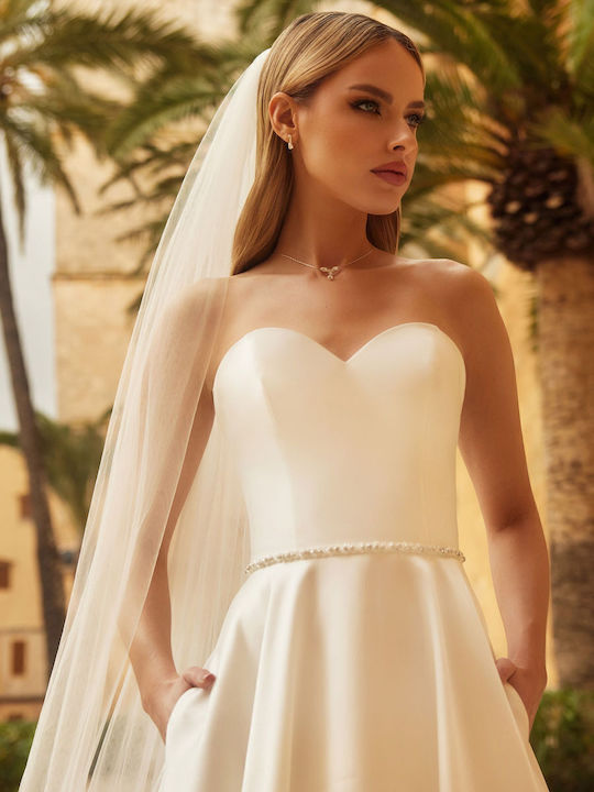 Maxi Νυφικό Φόρεμα Strapless Ιβουάρ