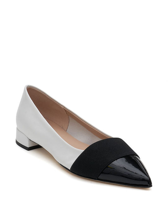 Perlapura Leather Pointed Toe White Low Heels