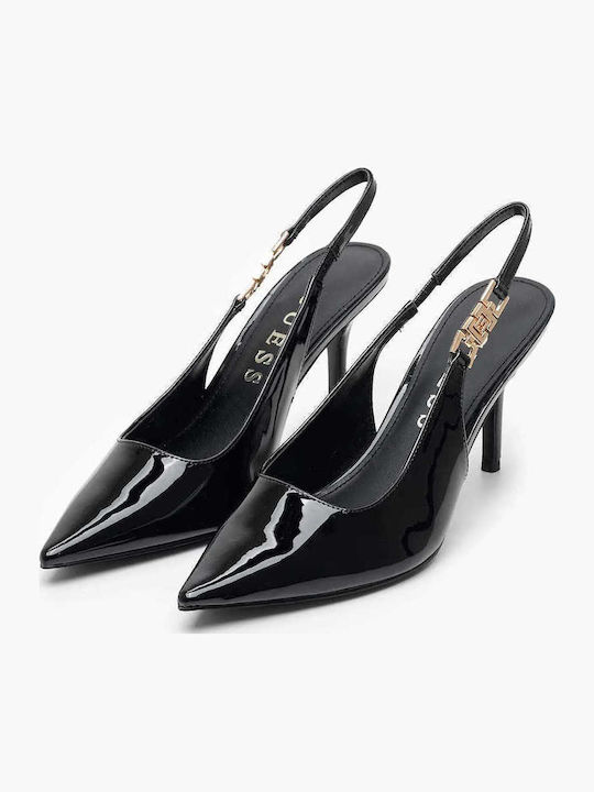 Leather Black Heels with Strap Nassha