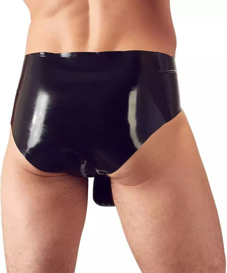 Chiloți din Latex Negru Late X cu Buzunar Striat pentru Penis Mărimea L
