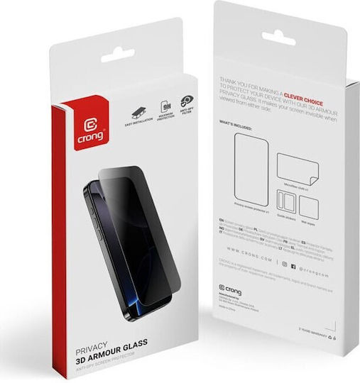 Crong 3D 0.18мм Поверителност Закалено Стъкло (iPhone 17e / 16e / 14 / 13 / 13 Pro)