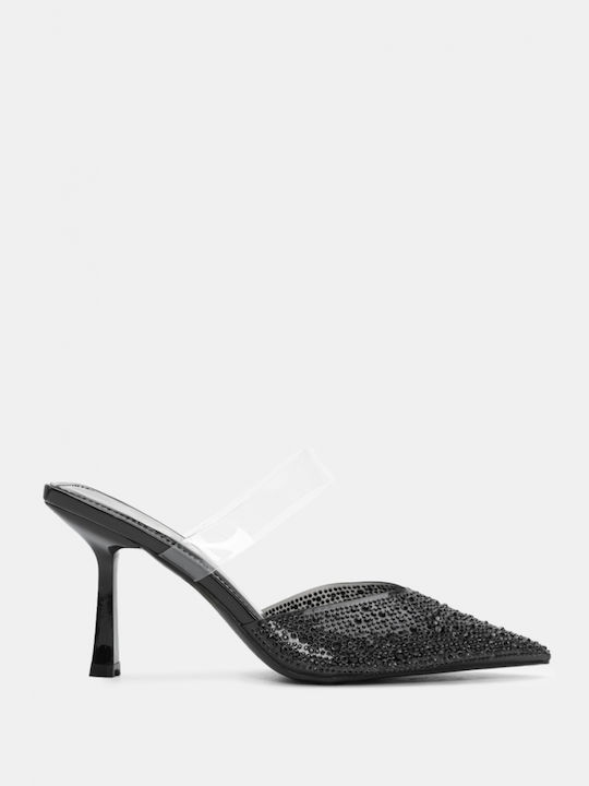 Luigi Heel Leather Mules Black