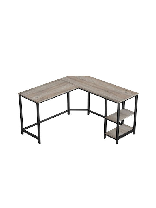 Ъглово Компютърно Бюро Дървено Сиво С Метални Крака 138x138x75см