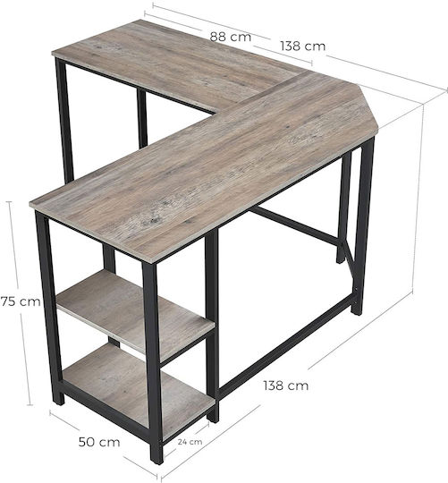 Corner Computer Office Wooden Gray with Metal Legs 138x138x75cm