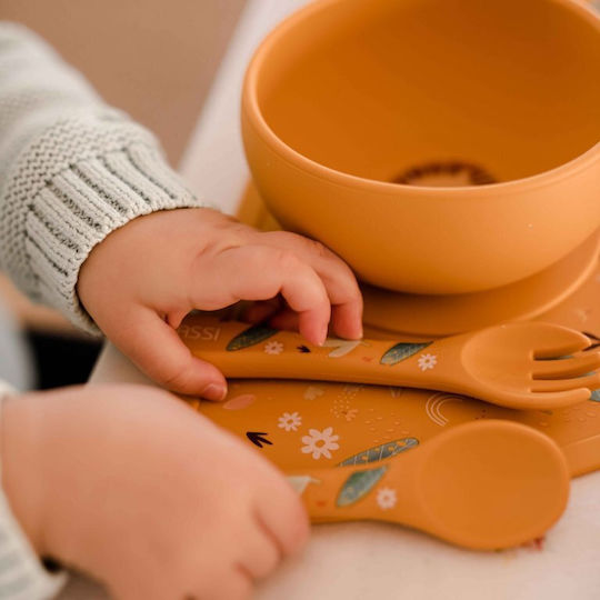 Sassi Junior Βρεφικό Σετ με Πιρούνι από Σιλικόνη Πορτοκαλί 2τμχ