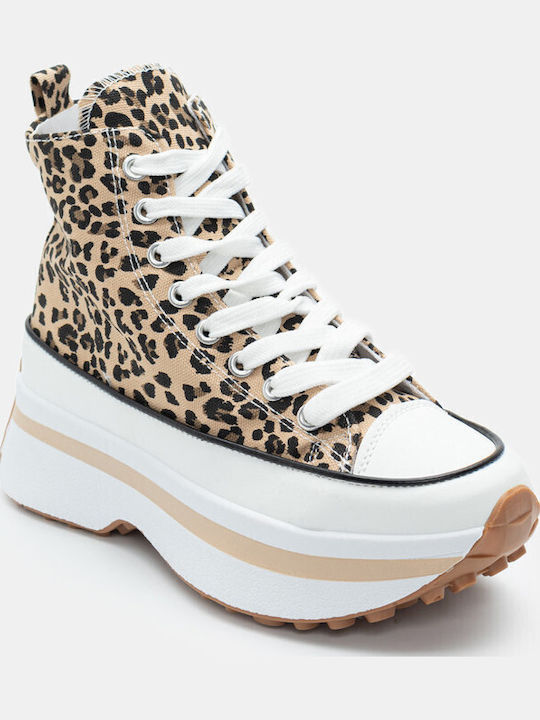 Damen Flatforms Stiefel Animal Print