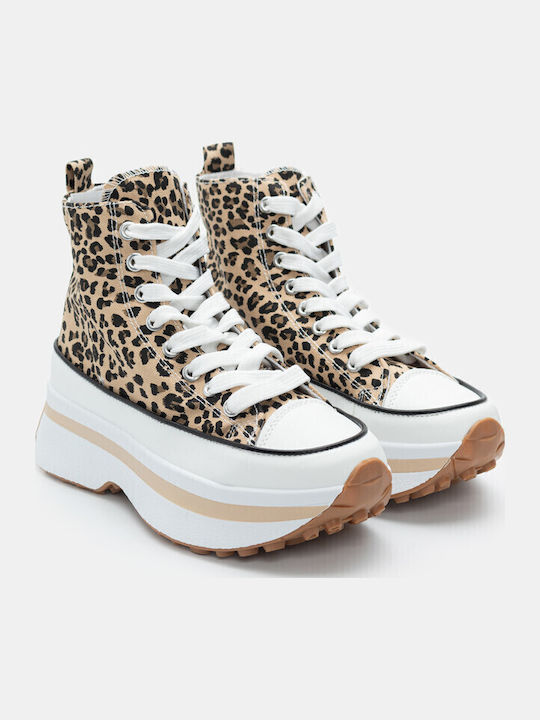 Damen Flatforms Stiefel Animal Print