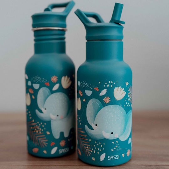 Sassi Junior Elephant Elephant Детска Бутилка За Вода Неръждаема Стомана Със Сламка Сив 500ml