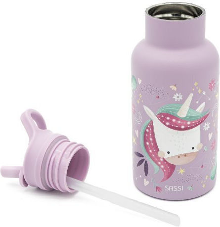 Sassi Junior Unicorn Unicorn Παιδικό Παγούρι Μονόκερος Ανοξείδωτο με Καλαμάκι 500ml