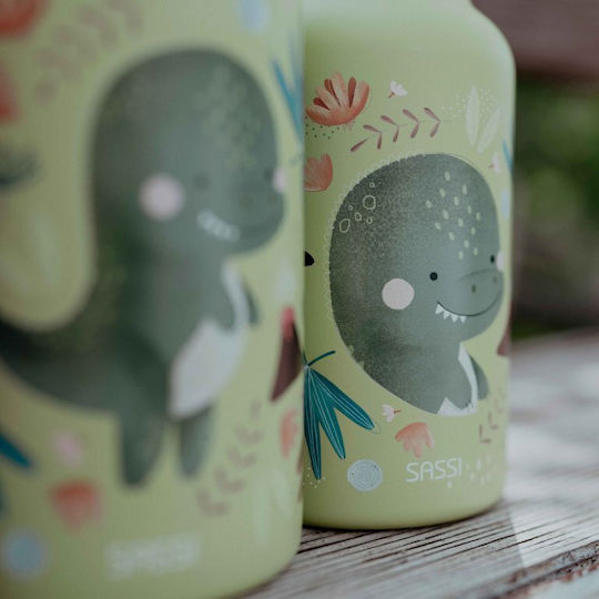 Sassi Junior Dinosaur Dinosaur Kids Water Bottle Dinosaur Stainless Steel with Straw Gray 500ml