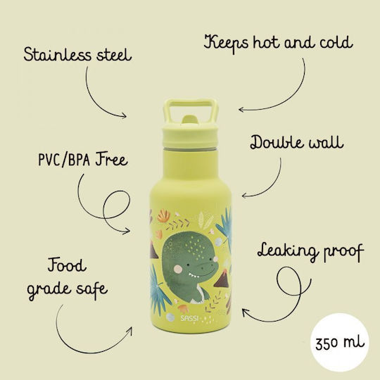 Sassi Junior Dinosaur Dinosaur Stainless Steel Kids Water Bottle Dinosaurs with Straw 350ml