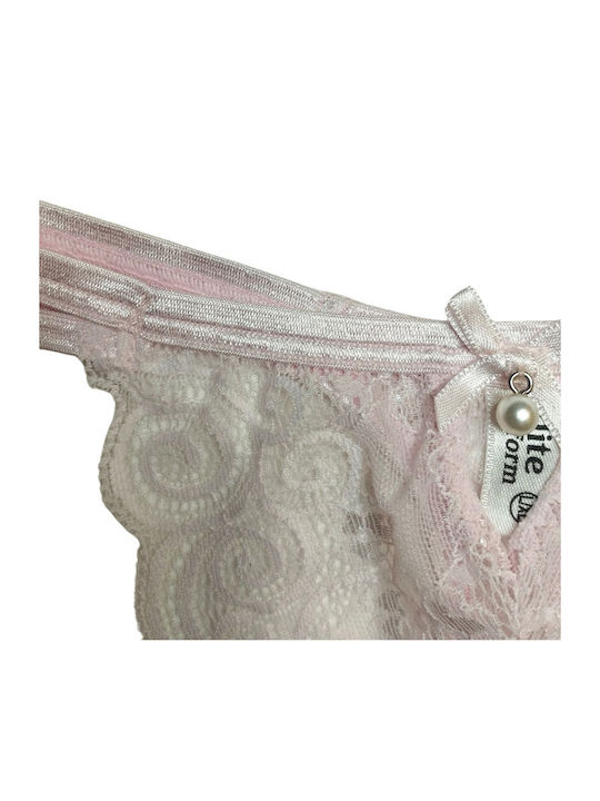Γυναικεία String 2Pack με Δαντέλα Ροζ