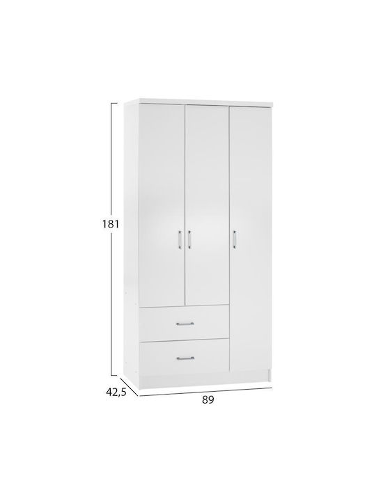 Caesar Τρίφυλλη Ντουλάπα Λευκό 89x42.5x181cm