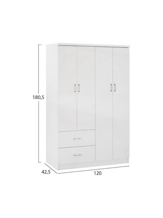 Четири врати Гардероб Blakely Бял 120x42.5x180.5см