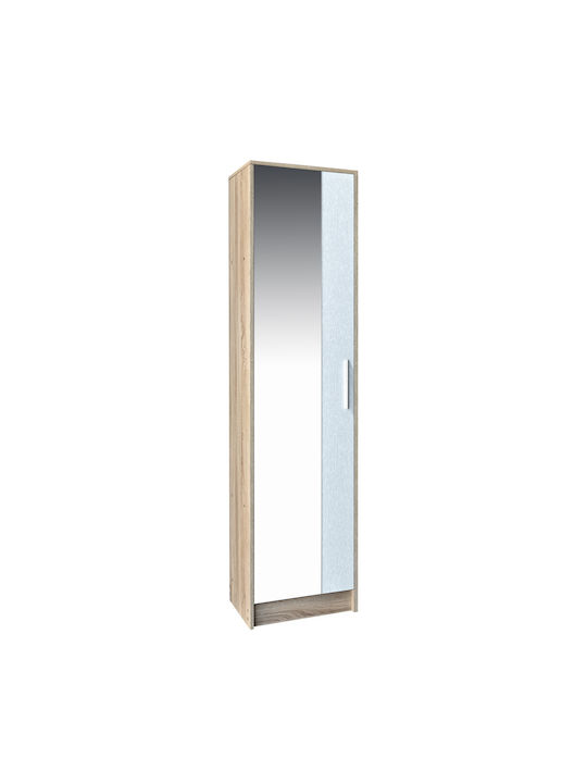 Ușă simplă Dulap de Haine Solfrid cu Oglindă Natural 40x40x180cm