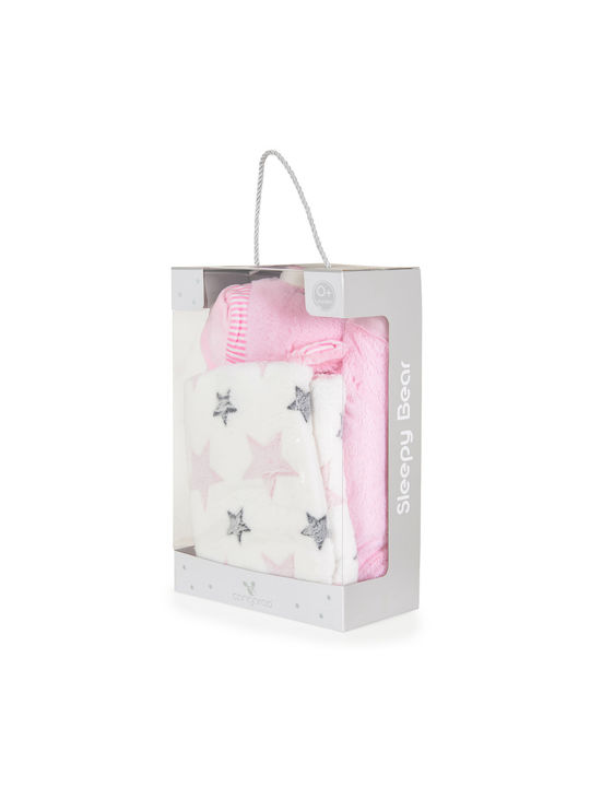 Cangaroo Blanket Nursery Swaddling Blankets Sleepy Bear Pink with Animal 75x90cm