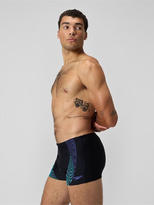 Logo Men's Swimwear Shorts Black/Blue with Patterns
