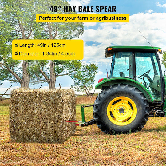 Vevor Pair Hay Spear 49" Bale Spear 3000 Lbs Bale Spike Quick Attach Square Hay Bale Spears 1 3/4" Red Coated Bale Forks Bale Hay Spike Hex Nut & Sleeve Buckets Tractors Loaders