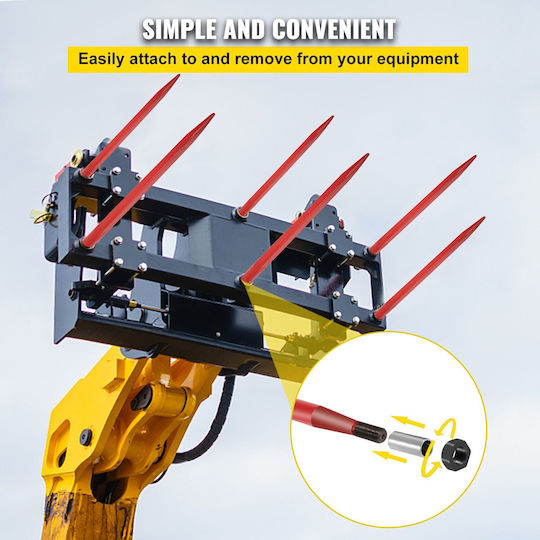 Vevor Pair Hay Spear 43 Inches Bale Spear 3000 Lbs Bale Spike Quick Attach Square Hay Bale Spears 1 3/4 Inches Red Coated Bale Forks Bale Hay Spike Hex Nut and Sleeve Buckets Tractors Loaders