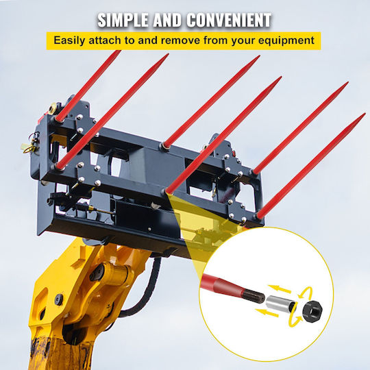Vevor Pair Hay Spear 49" Bale Spear 3000 Lbs Bale Spike Quick Attach Square Hay Bale Spears 1 3/4" Red Coated Bale Forks Bale Hay Spike Hex Nut & Sleeve Buckets Tractors Loaders